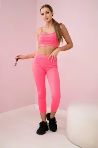 Striped top set with blouse pink neon
