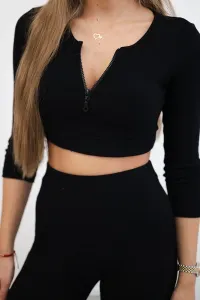 Ribbed crop top set in black