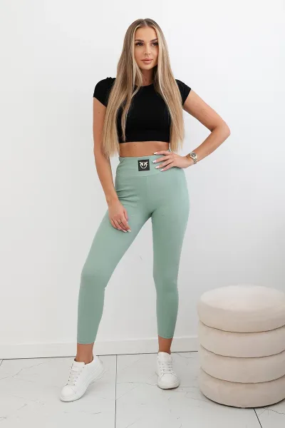 Ribbed leggings with a high waist dark mint