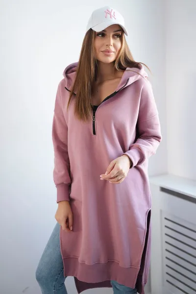 Insulated sweatshirt with slits on the sides, dark pink