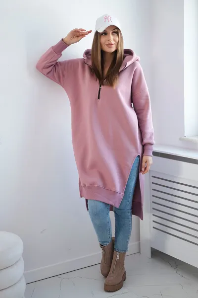 Insulated sweatshirt with slits on the sides, dark pink