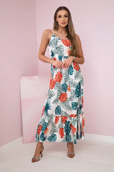 Dress with ecru leaf motif