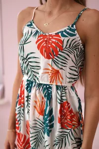 Dress with ecru leaf motif