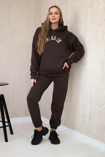 Cotton set with embroidered Paradise brown inscription