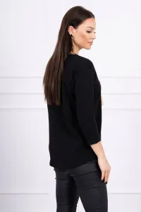 Blouse with 3D graphics and decorative pom pom black