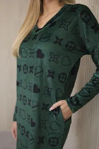 Velvet dress with decorative pattern green + black
