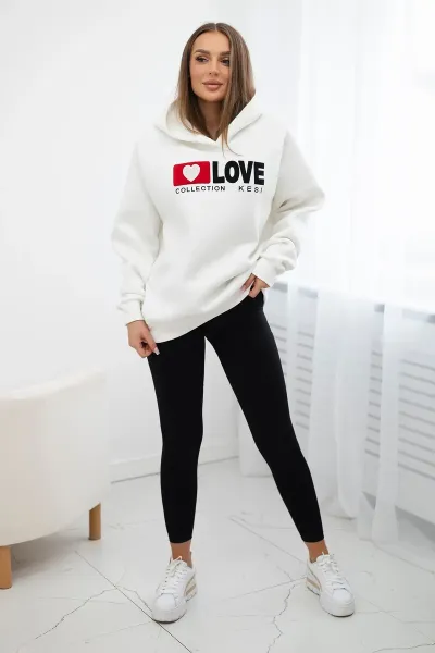 Cotton insulated sweatshirt with ecru hood