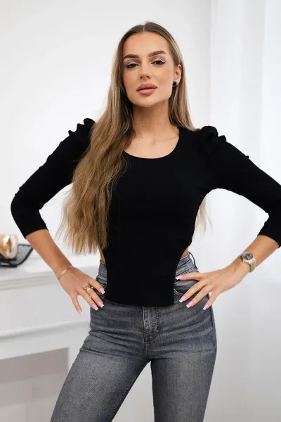 Black blouse with puff sleeves