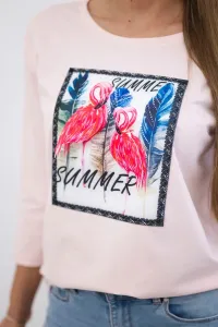 Blouse with flamingo graphics 3D powder pink