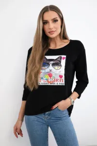 Cat Graphic Blouse 3D Black