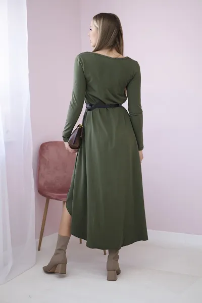 Dress with decorative belt and khaki inscription