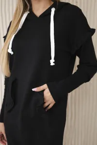 Black dress with decorative ruffles and hood