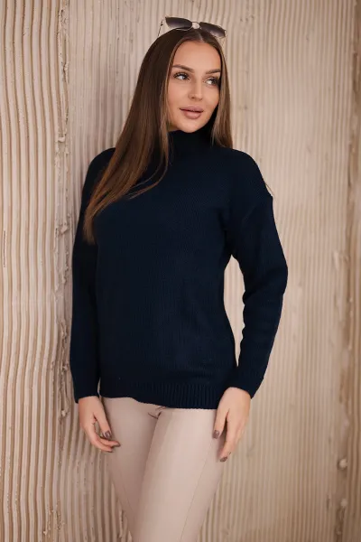 High-neckline sweater in navy blue