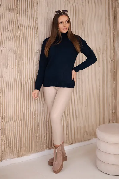 High-neckline sweater in navy blue