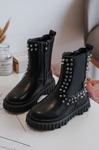 FR1 Dievčenské topánky Jodhpur zdobené čiernymi kamienkami Adelie