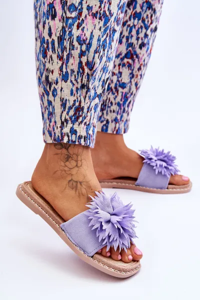 FJ1 Dámske semišové flip -flops s fialovou dekoráciou Giorgia
