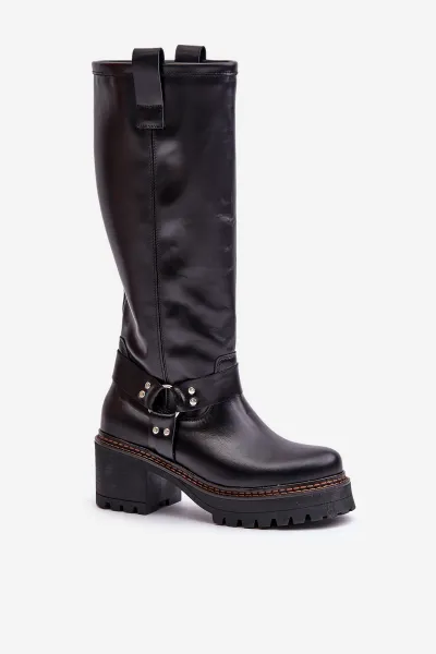 Lewski Shoes Kožené Dámske Čižmy Nad Koleno Čierne Lewski 3432