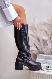 Lewski Shoes Kožené Dámske Čižmy Nad Koleno Čierne Lewski 3432