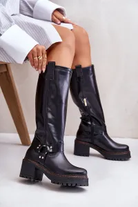 Lewski Shoes Kožené Dámske Čižmy Nad Koleno Čierne Lewski 3432