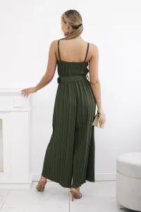 Pleated jumpsuit with khaki straps