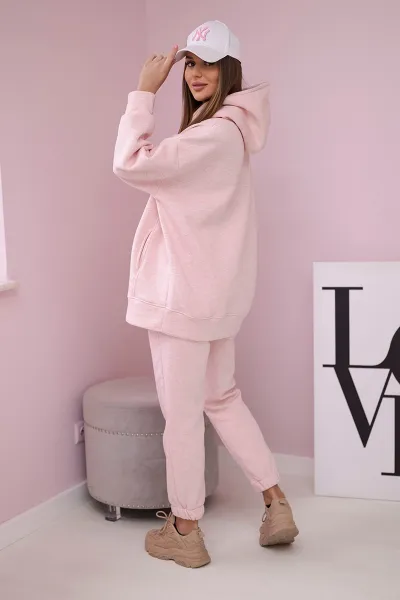 Insulated set with a hood of powder pink melange