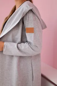 Long cardigan with a hood in gray color