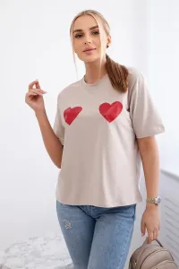 Cotton blouse with beige heart print