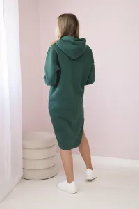 Dress with a hood and a slit on the side green
