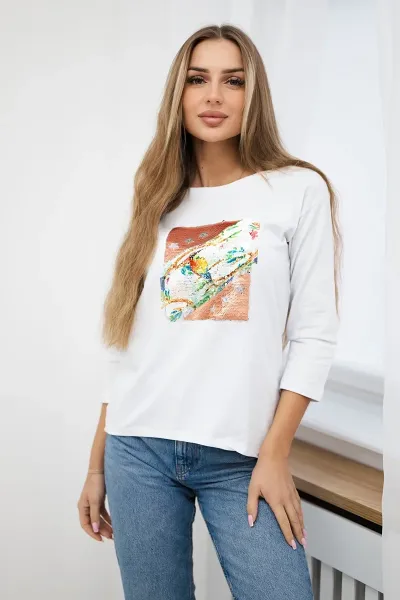 Blouse with 3D Bird white graphics
