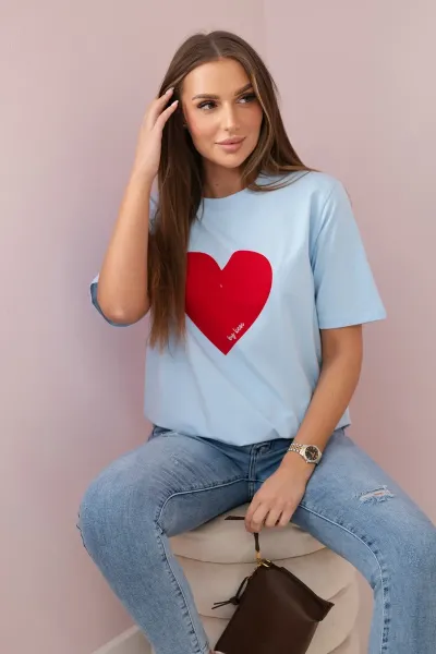 Cotton blouse with blue heart print