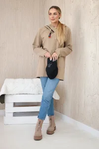 Tunic with zipper on hood Oversize camel
