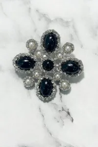 Floral brooch 2 silver + black