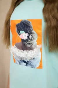 Dress with 3D graphics, lace mint
