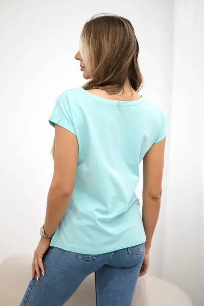 Blouse with mint lip print