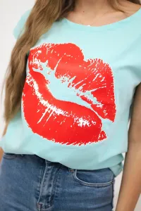 Blouse with mint lip print