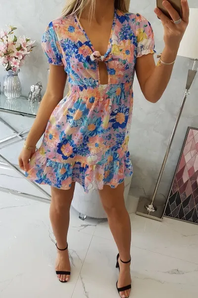 Floral V-neck dress purple-blue+purple