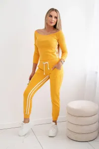 Set with double stripe mustard+white