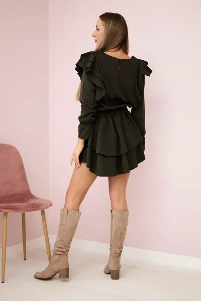 Dress with khaki vertical ruffles