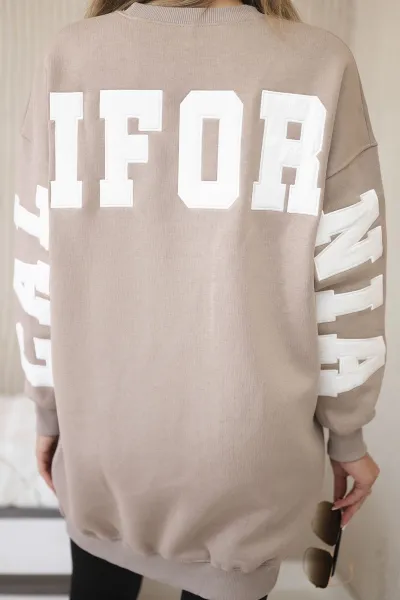 Insulated sweatshirt with California inscription dark beige