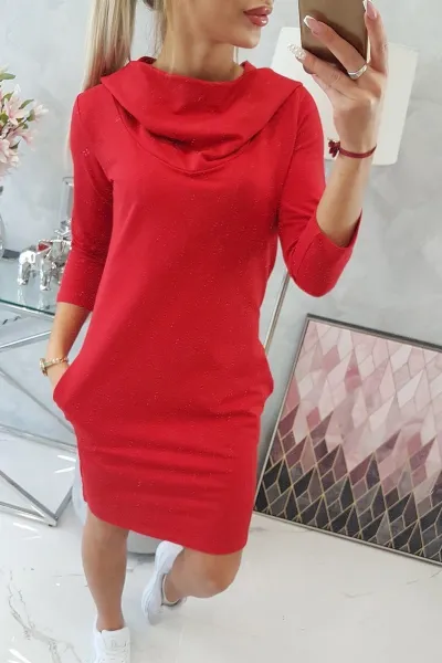 Dress with hood and pockets red