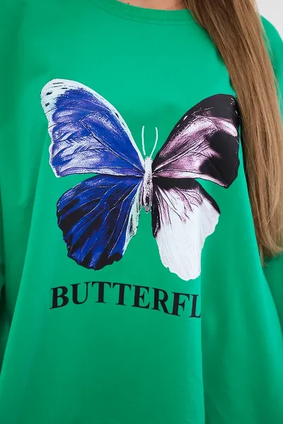Legínovo Oversize béžová blúzka s potlačou Farba: Svetlozelená, Veľkosť: UNI