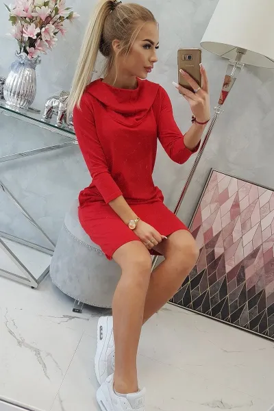Dress with hood and pockets red