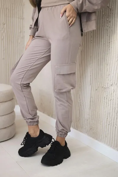 Set 3in1 sweatshirt + top + pants dark beige