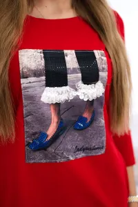Dress with 3D graphics with zircons red