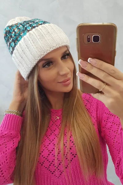 Women's cap Iris K348 white+turquoise