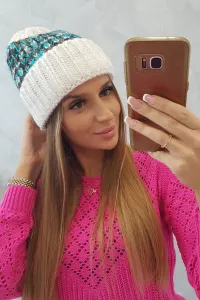 Women's cap Iris K348 white+turquoise