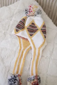 Women's cap with long ears Eunika K322 white+yellow