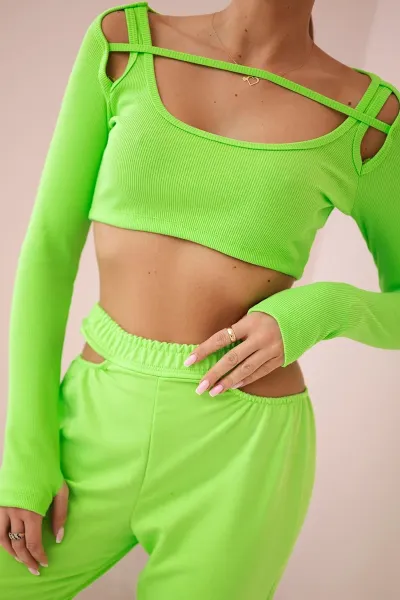 Complete with green neon blouse top