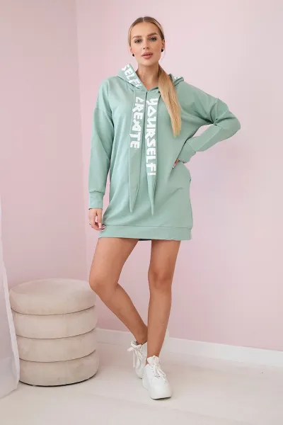 Oversize dark mint hooded dress