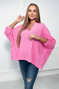 Cotton blouse with rolled up sleeves dark pink